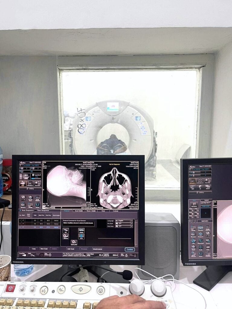 Monitor screens for CT scanner. DirectMed Imaging.